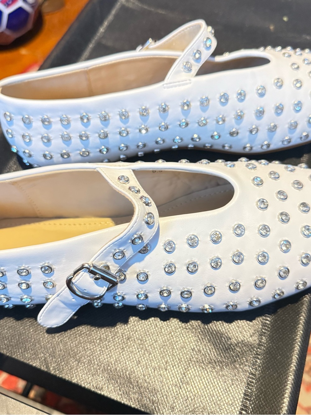 Amazon White Jeweled Mary Jane Flats - Picture 2 of 8